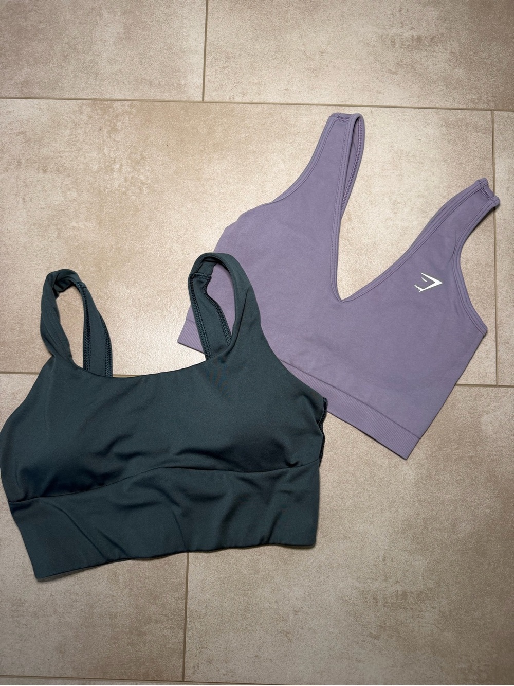 Gymshark Lavender V-Neck Sports Bra and Dark Green Crop Bralette Set